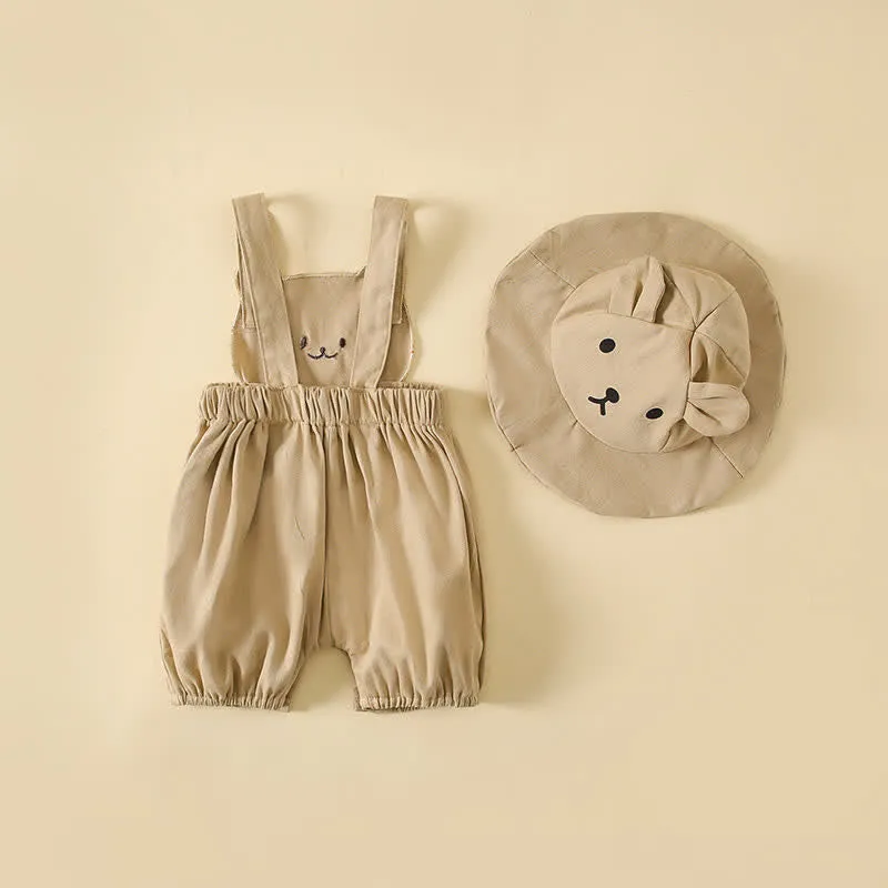 Baby Embroidered Bear Overall with Hat
