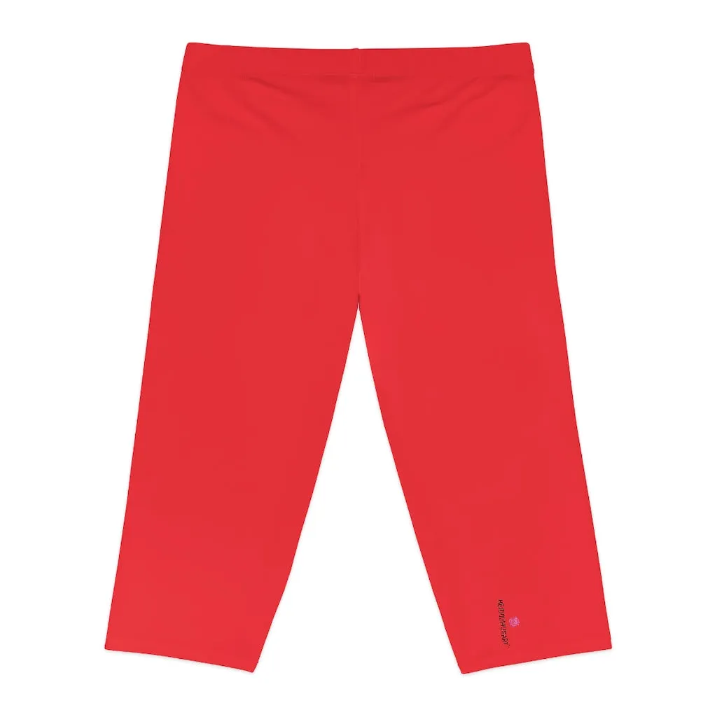 Bright Red Women's Capri Leggings, Knee-Length Polyester Capris Tights-Made in USA (US Size: XS-2XL)