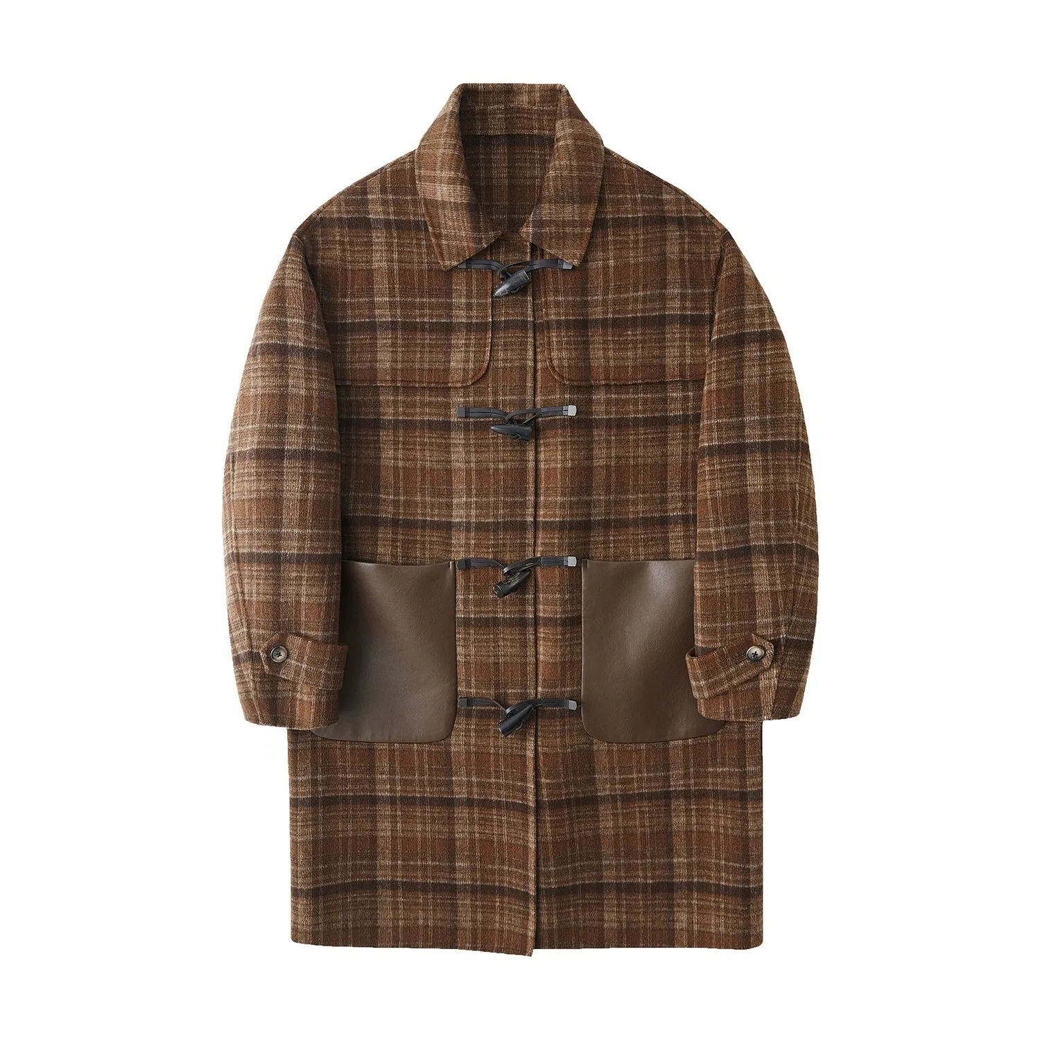 Brown Plaid Toggle Coat