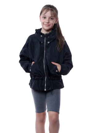 Kids Black High Neck Hooded Festival Jacket - Parker