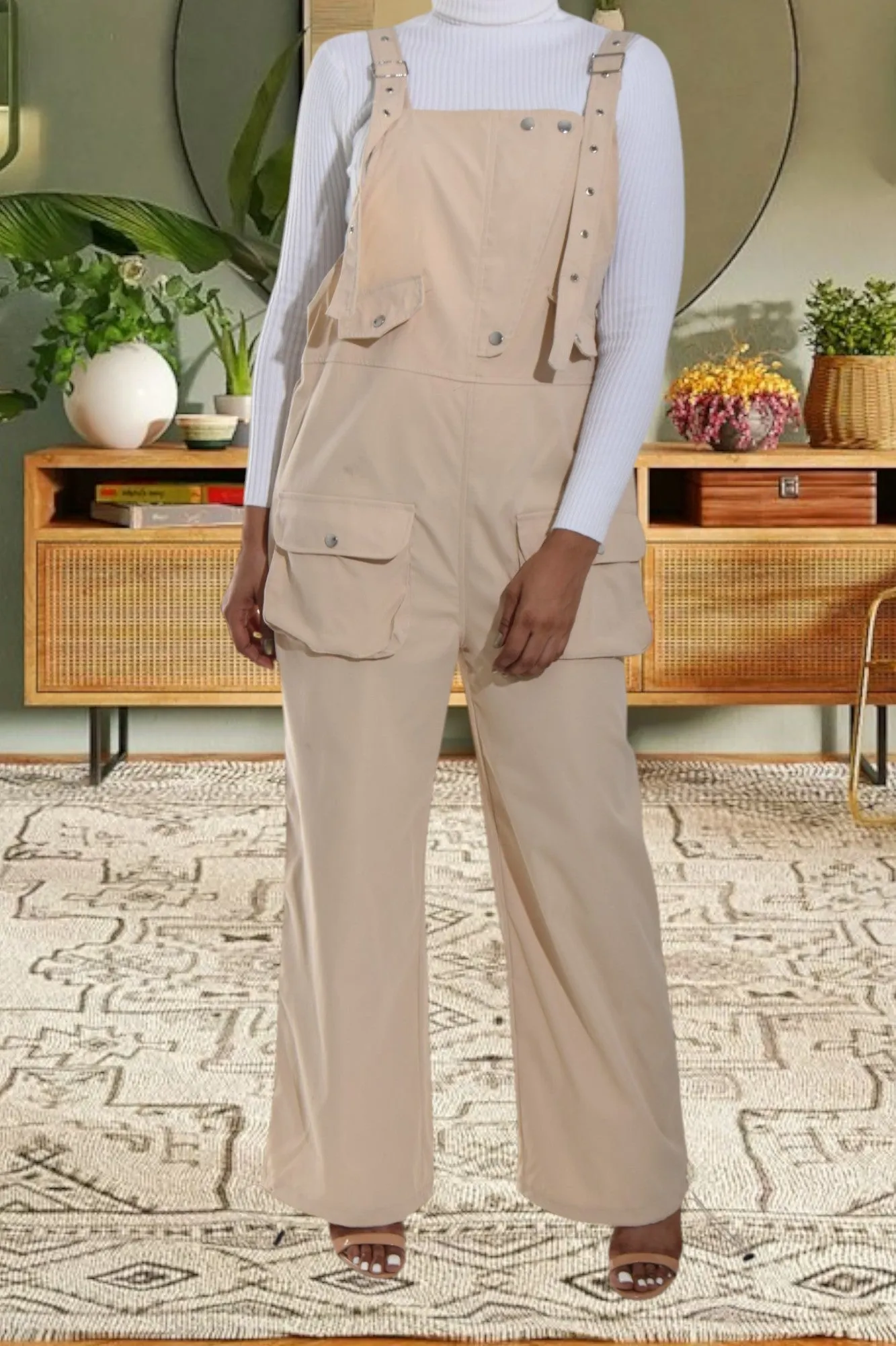Ladies Beige Overall Jumpsuit
