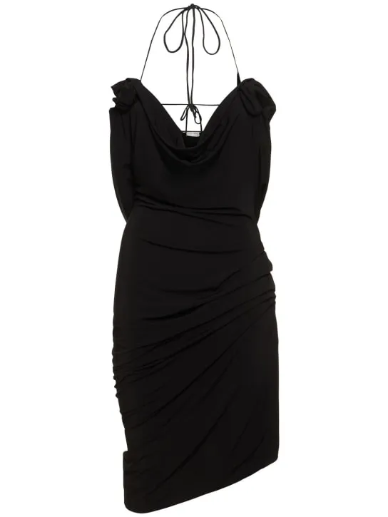 Magda Butrym   Draped viscose jersey mini dress w/roses 
