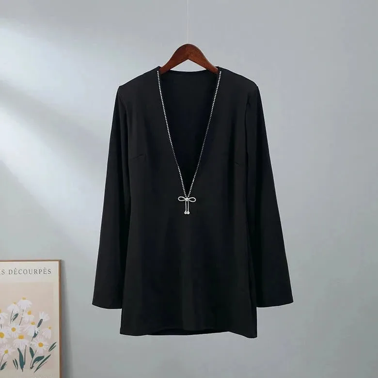 Maxim Crystal Bow Plunge Neck Mini Dress