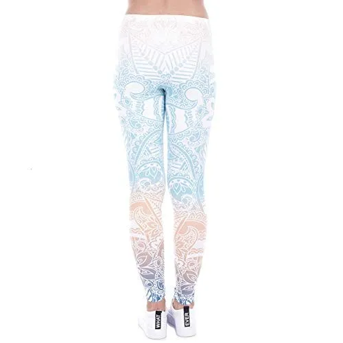 Middle Waisted Seamless Workout Leggings - Women’s Mandala Printed Yoga Leggings, Tummy Control Running Pants (Color Mandala, One Size)