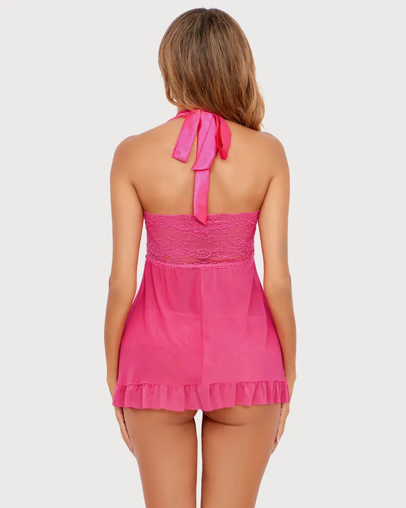 Open Front Halter Lace Babydolls