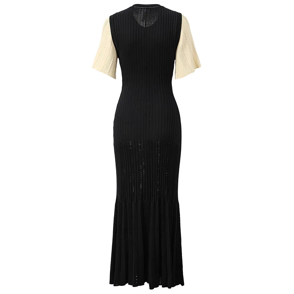 Pre Order: Color Block Short Sleeve Button-Up Long Dress