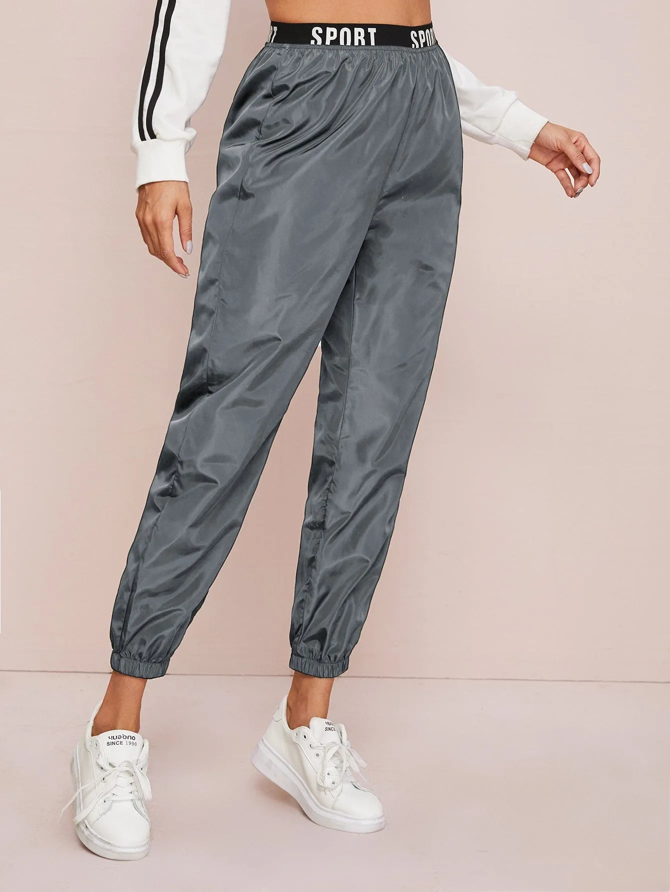 Sporty Letter Natural Cropped Women Pants