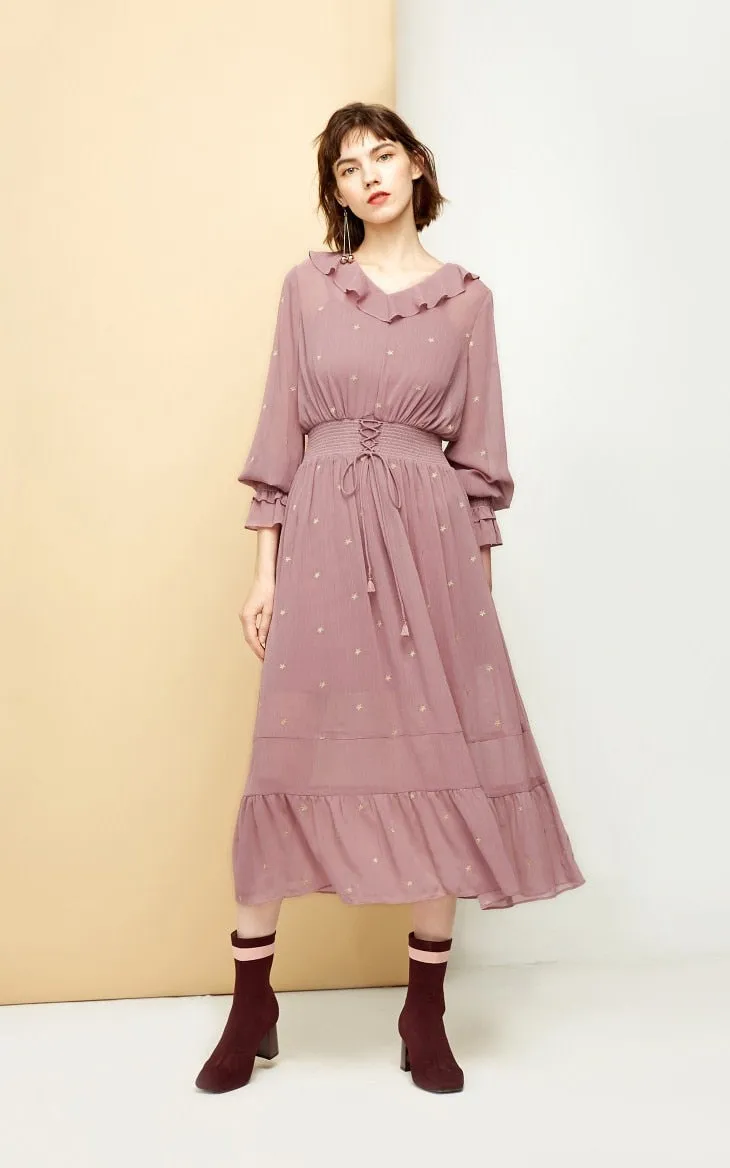 Starry Elastic Waist Chiffon Dress